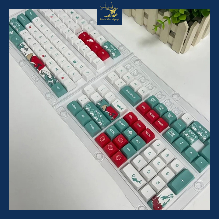 Bàn phím keycap Coral Sea xanh trắng đỏ
