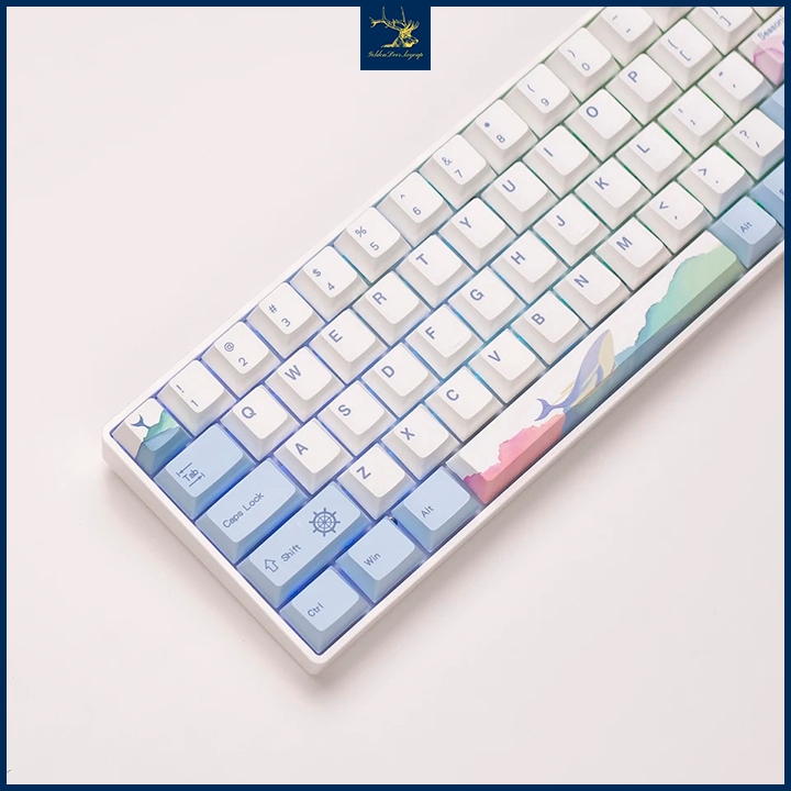 Keycap Haiyun xanh trắng lắp trên bàn phím cơ