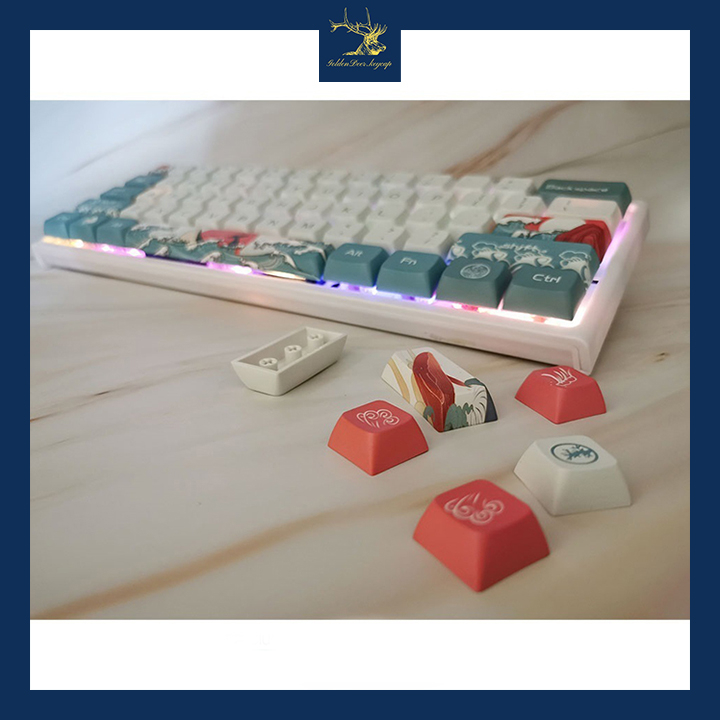 Cận cảnh keycap Coral Sea XDA PBT xanh trắng