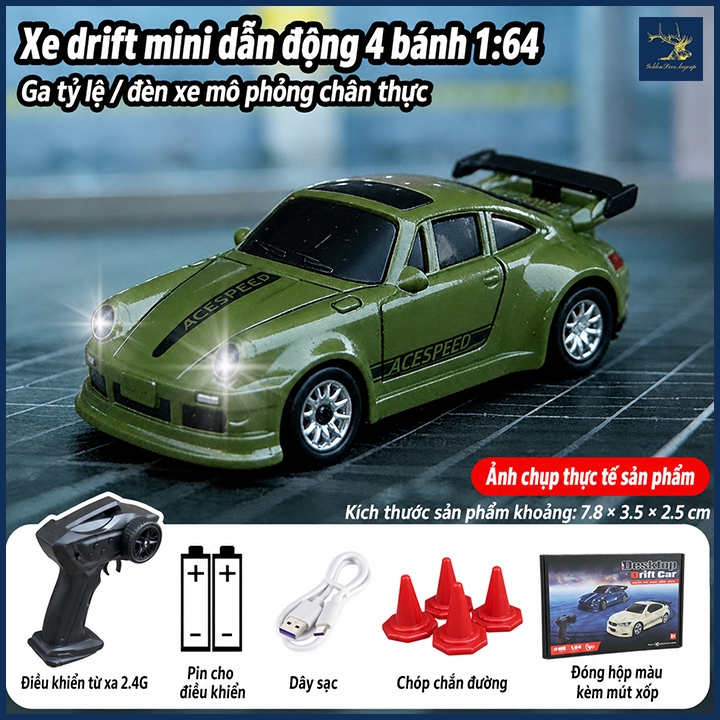 Xe điều khiển từ xa mini drift FQD23 tỷ lệ 1:64 xanh lá porsche